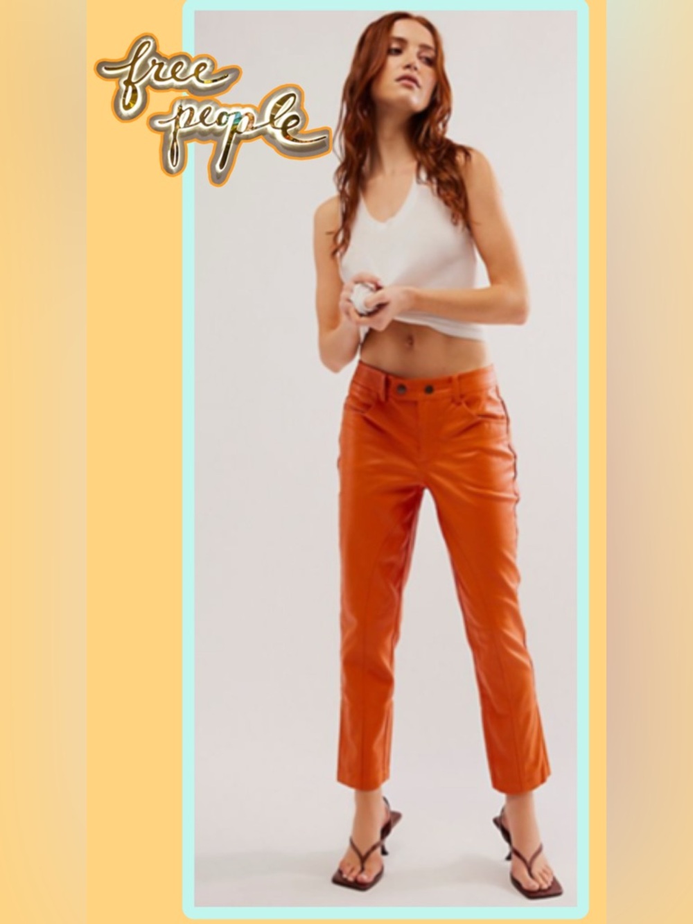 New Free People We The Free Rebel Vegan Leather Pants, Size 4 Orange Crush